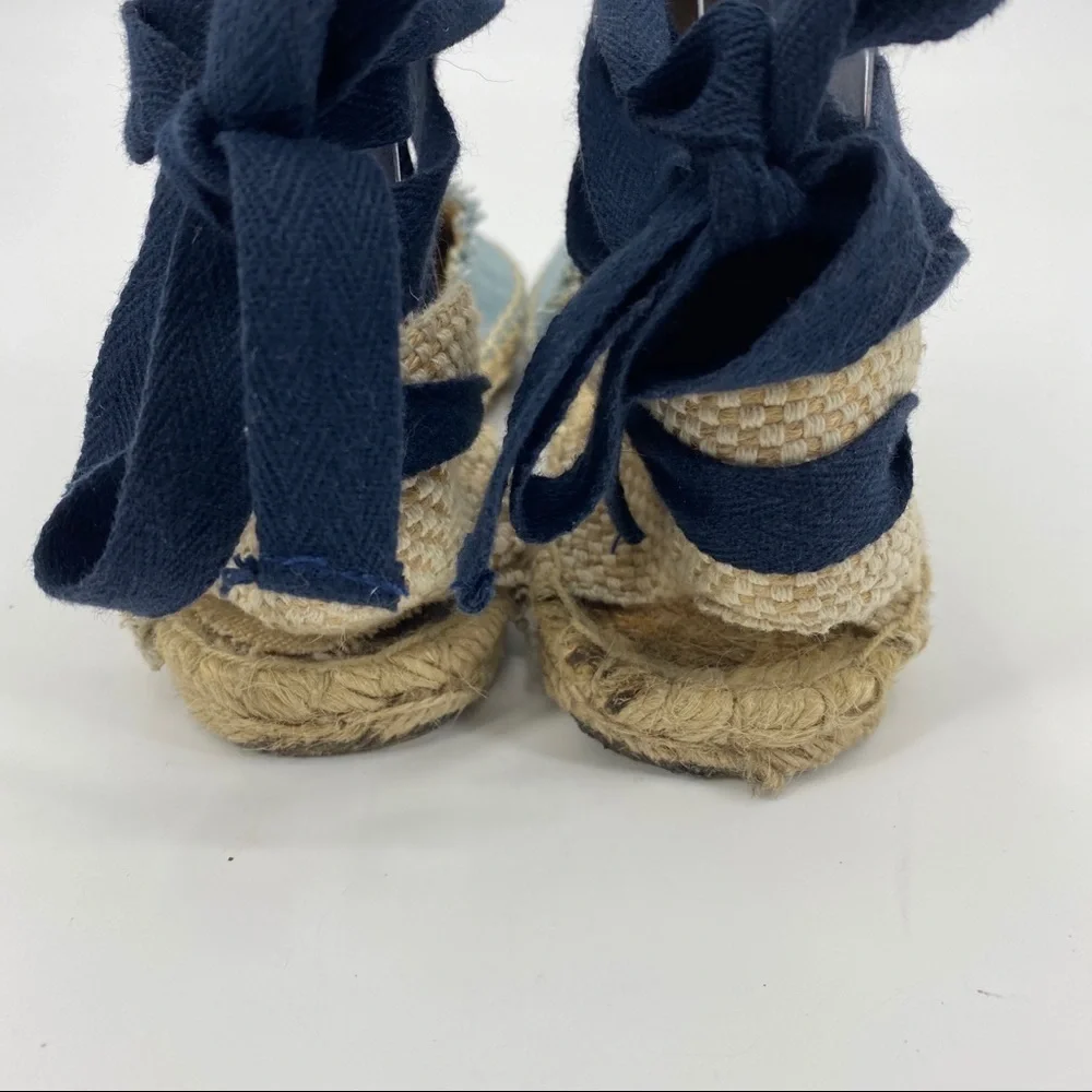 Denim patchwork Soludos ankle wrap espadrille 5.5